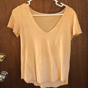 Yellow American Eagle V-neck T-shirt